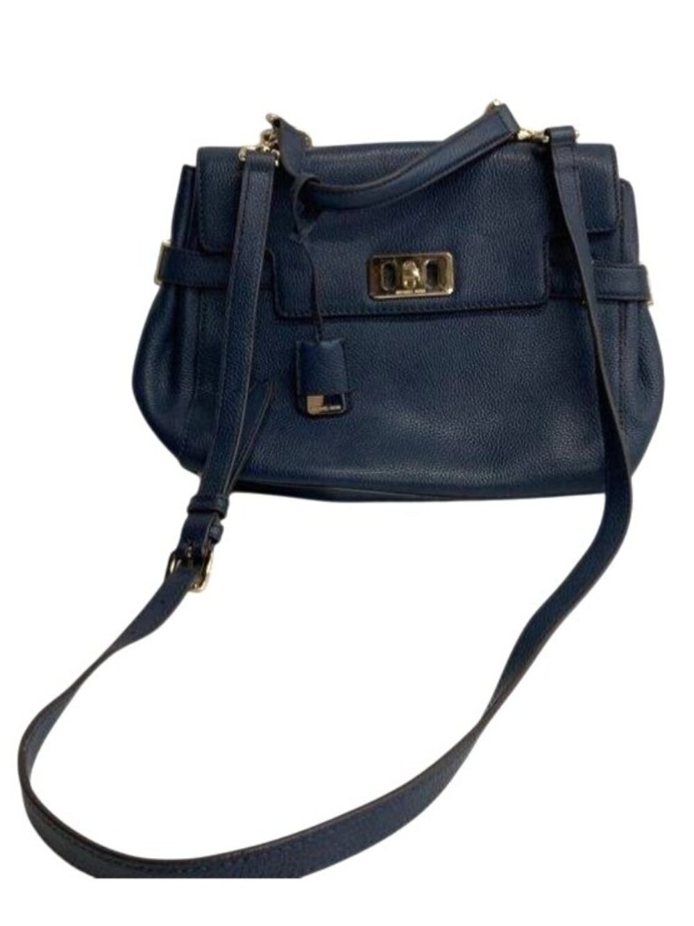 Michael Kors Navy Blue Leather Top Handle‎ & Crossbody Bag With Gold Hardware